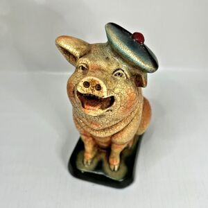 Noontidings Chalkware  Pig Coin Bank Ceramic Made USA Farmhouse Country Vintage